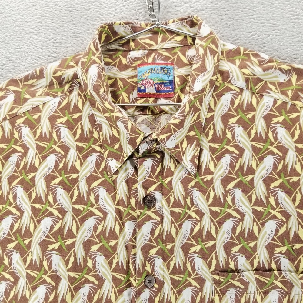 Reyn Spooner Hawaiian Shirt Mens 2XL Brown Parrot Print Short Sleeve Casual